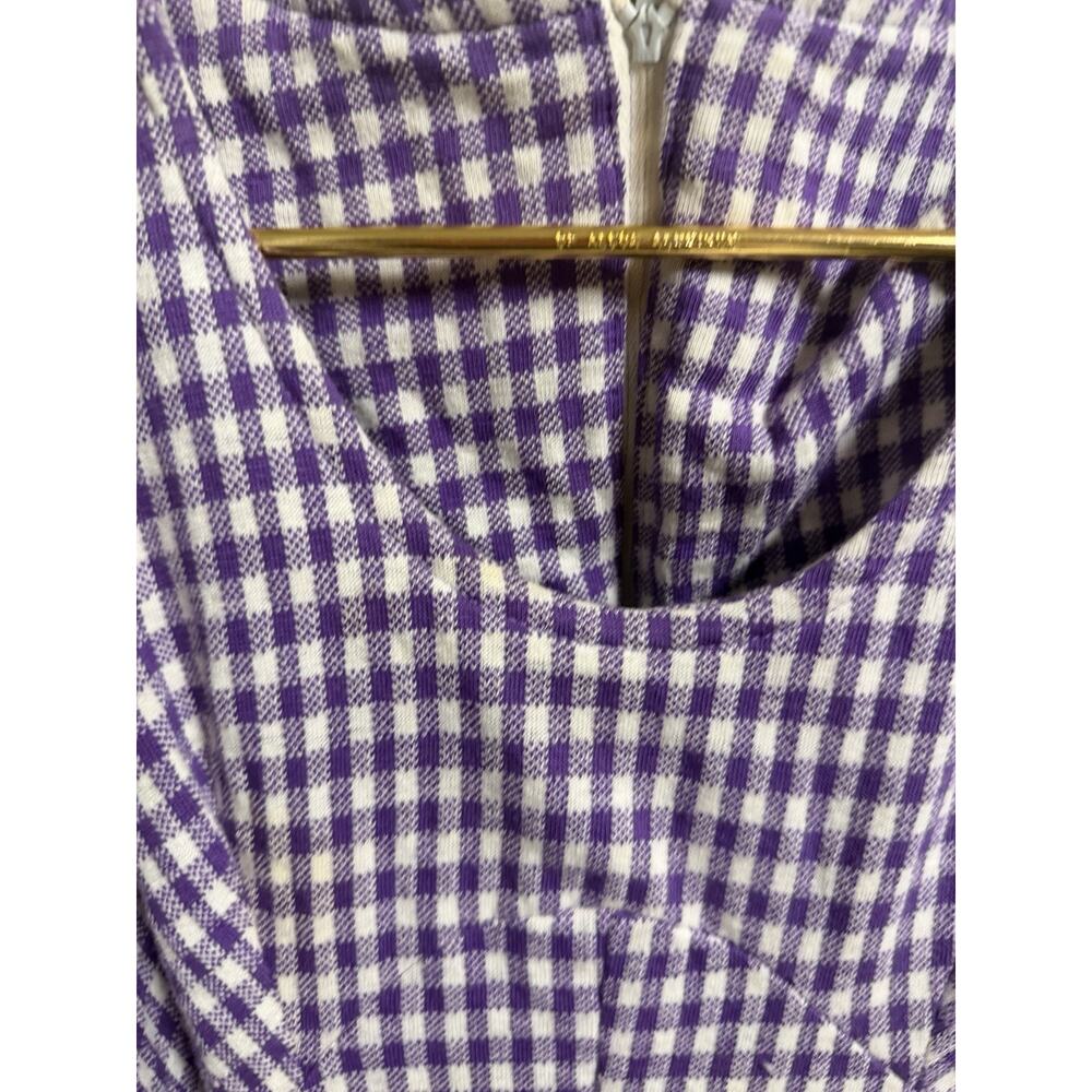 Vnt 70s Handmade Dress Gingham Maxi Cottagecore Flaws Purple Xs 32w Regency - Picture 5 of 10